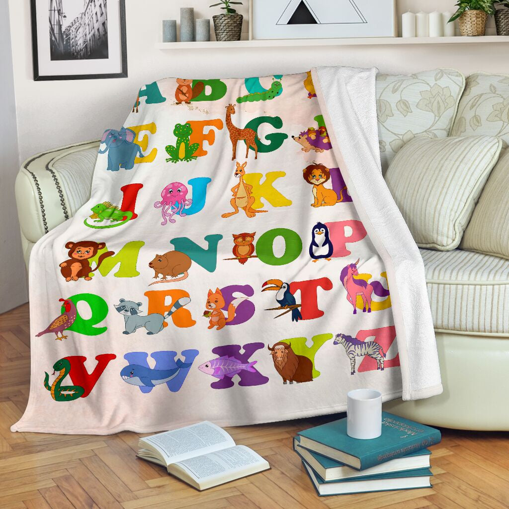 Alphabet Teaching Animals Sherpa Fleece Blanket Great Customized Blanket Gifts For Birthday Christmas Thanksgiving