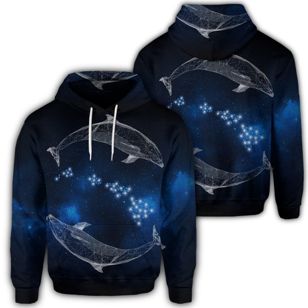 Hawaiian Map Galaxy Zodiac Dolphin White Polynesian Hoodie