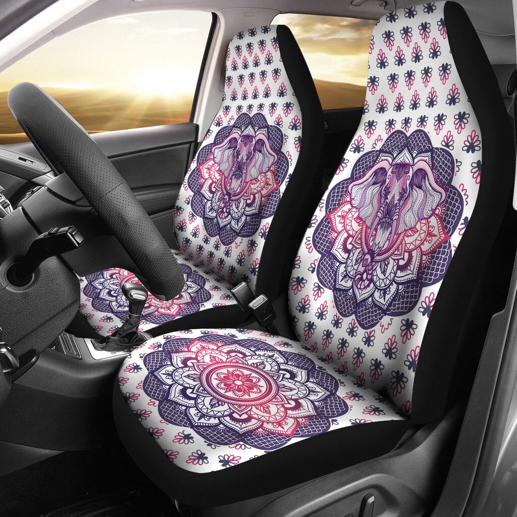 Lucky Elephant Purple Mandala Carseat Covers, Seat Covers Full Set, Carseat Covers, Automotive Seat Covers.