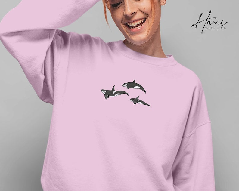 Orca Whales Embroidered Sweatshirt 2D Crewneck Sweatshirt All Over Print Sweatshirt For Women Sweatshirt For Men Sws3139