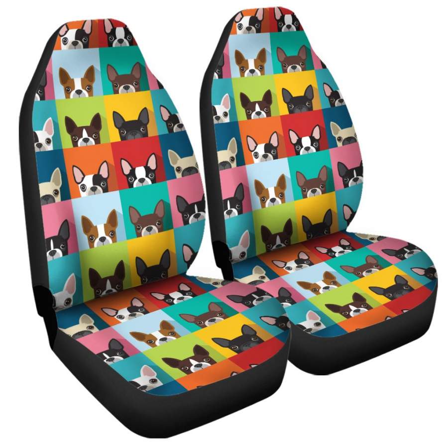 Boston Terrier Puppy Faces Print Universal Fit Car Seat Covers