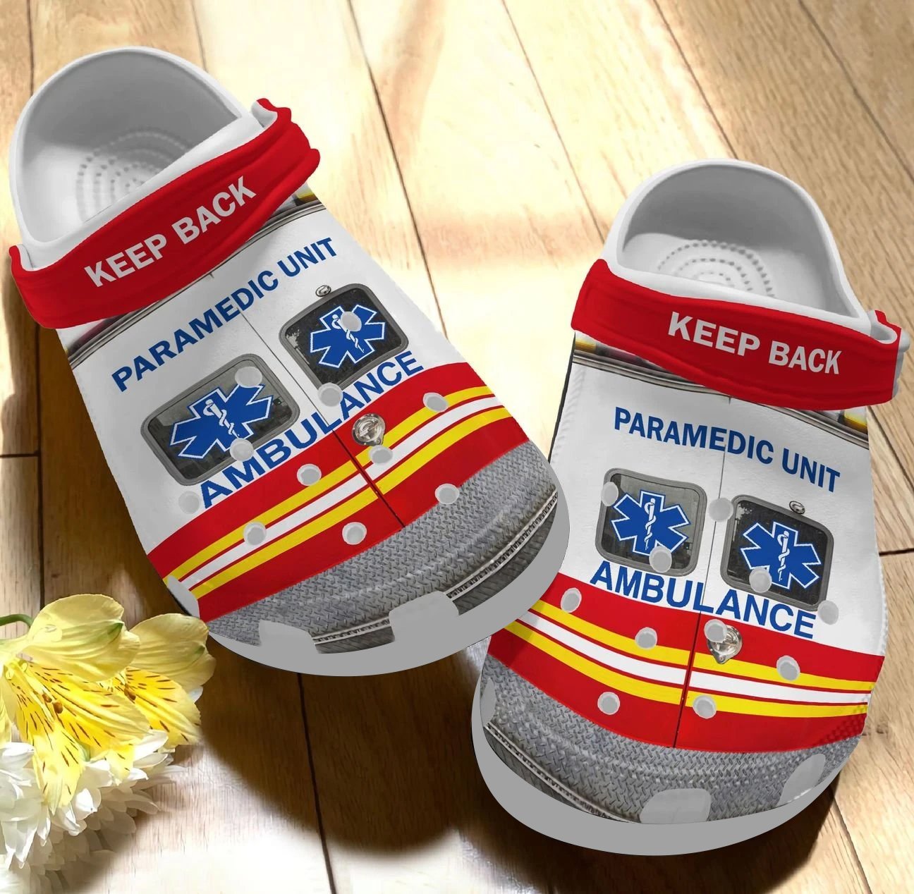 Ems Personalized Clog, Custom Name, Text, Color, Number Fashion Style For Women, Men, Kid, Print 3D Ambulance Back Keep Back