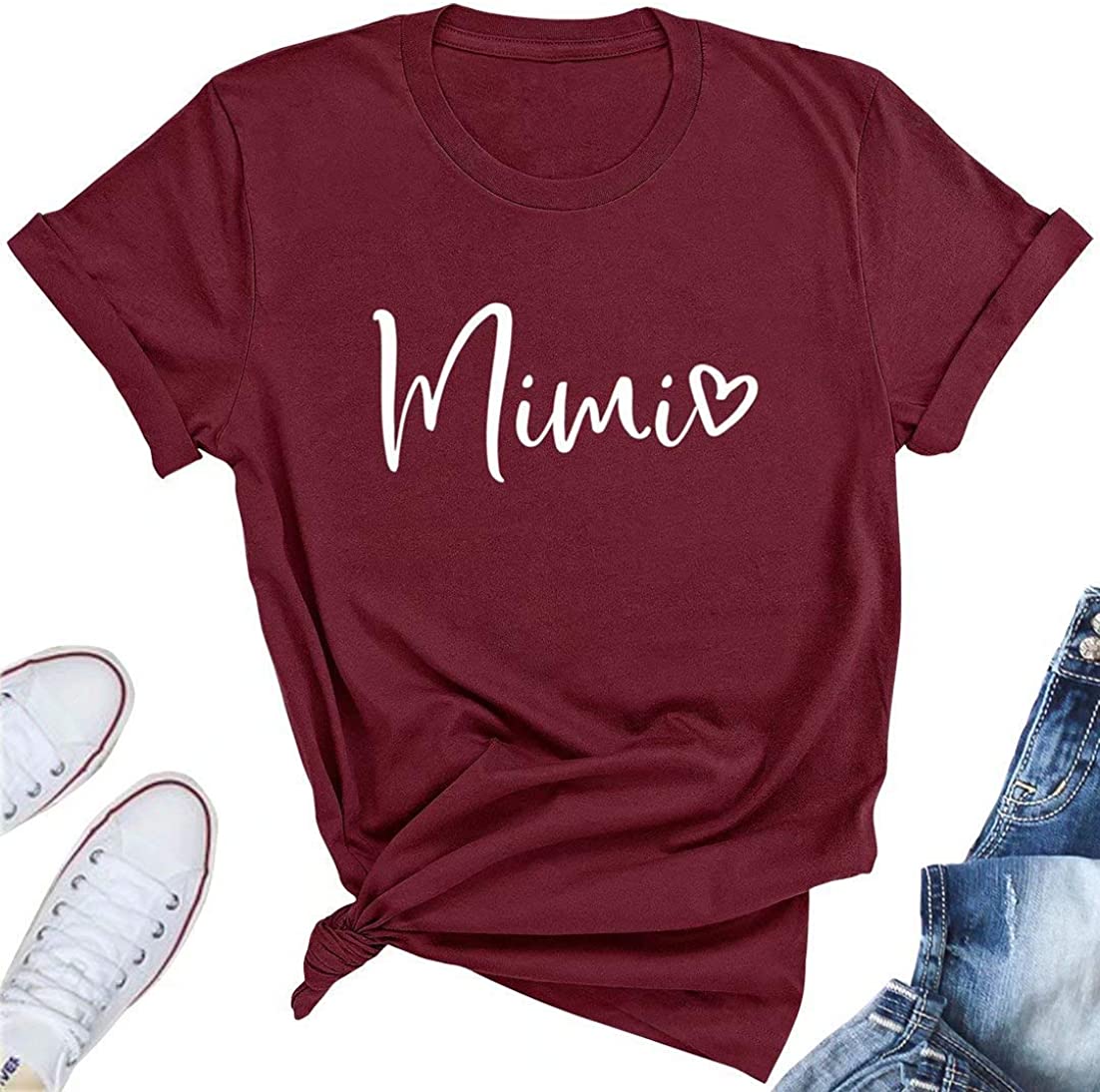 Personalized Mimi Heart Shirt Womens Mimi Heart Graphic Print T Shirt For Grandma Mimi Nana Gigi, Mother’S Day Christmas Birthday Wedding Anniversary Gift