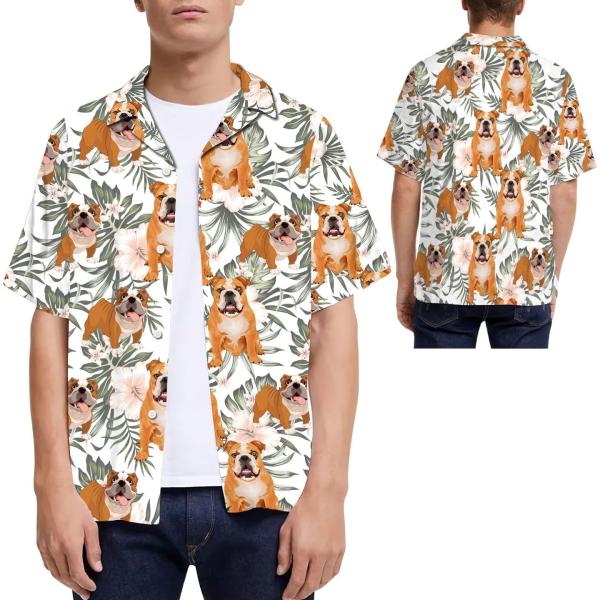 Hawaiian Shirt Bulldog Tropical Leaves Hibiscus Men Hawaiian For Dog Lovers Ha95882