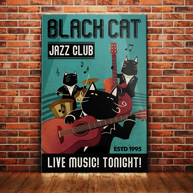 Black Cat Canvas And Poster Black Cat Jazz Club | Art Print | Home Decor | Room Decor | Wall Art