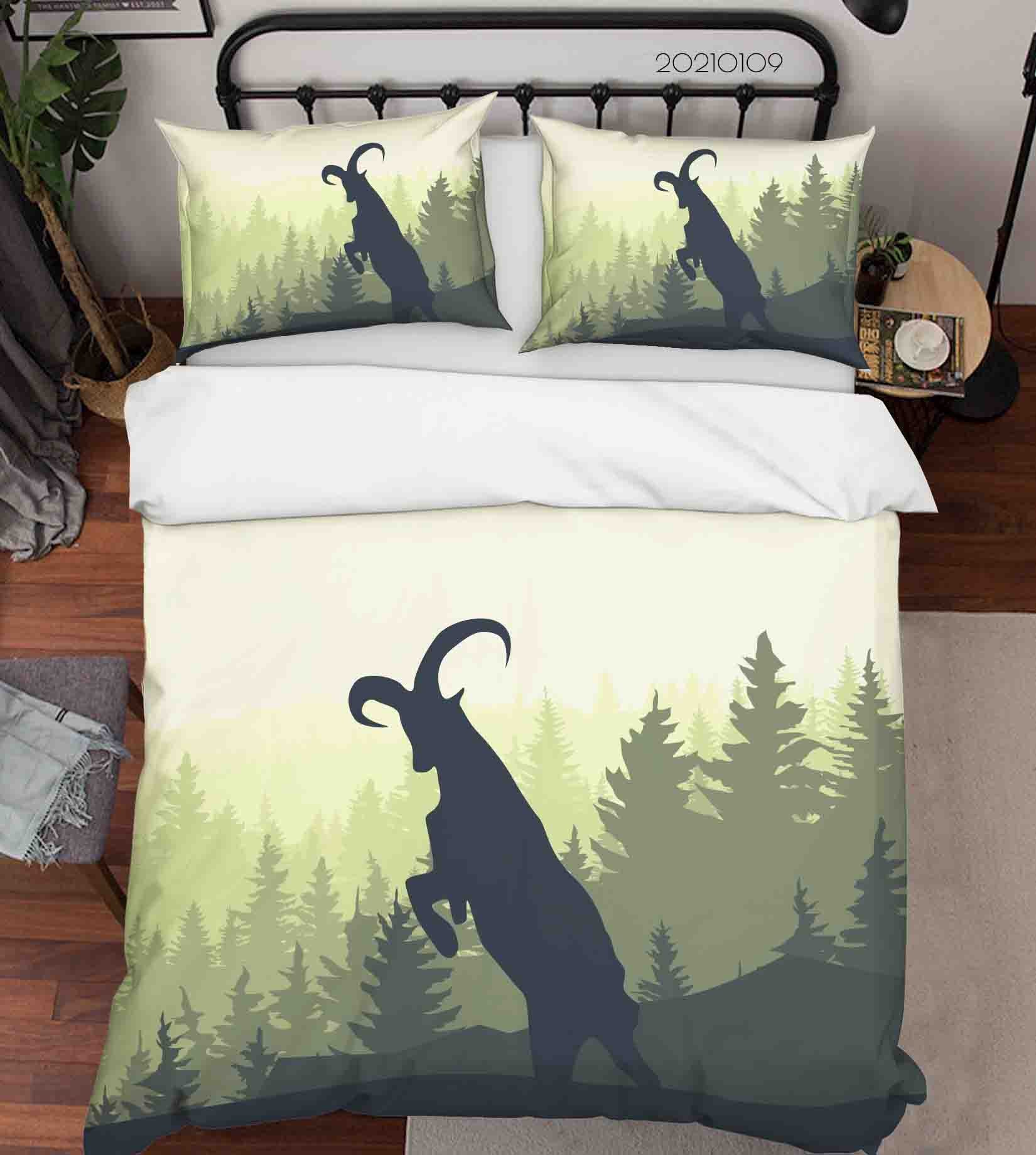 3D Cartoon Green Forest Animal Antelope Quilt Cover Set Bedding Set Duvet Cover Pillowcases 57 Lqh