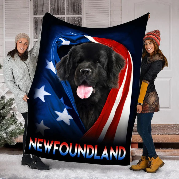 Newfoundland Dog American Flag Patriotic Blanket Gift For Dog Lovers, Happy 4Th Of July