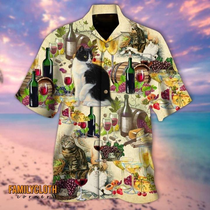 Drinking Wine Feeling Fine Cats Hawaii Shirt Ha40941