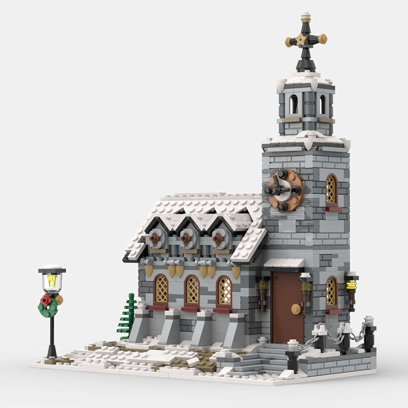 Winter Village Church Building Block Kit City Street Snow House Modular Architecture Brick Model Toy for Kids Christmas Gift alx