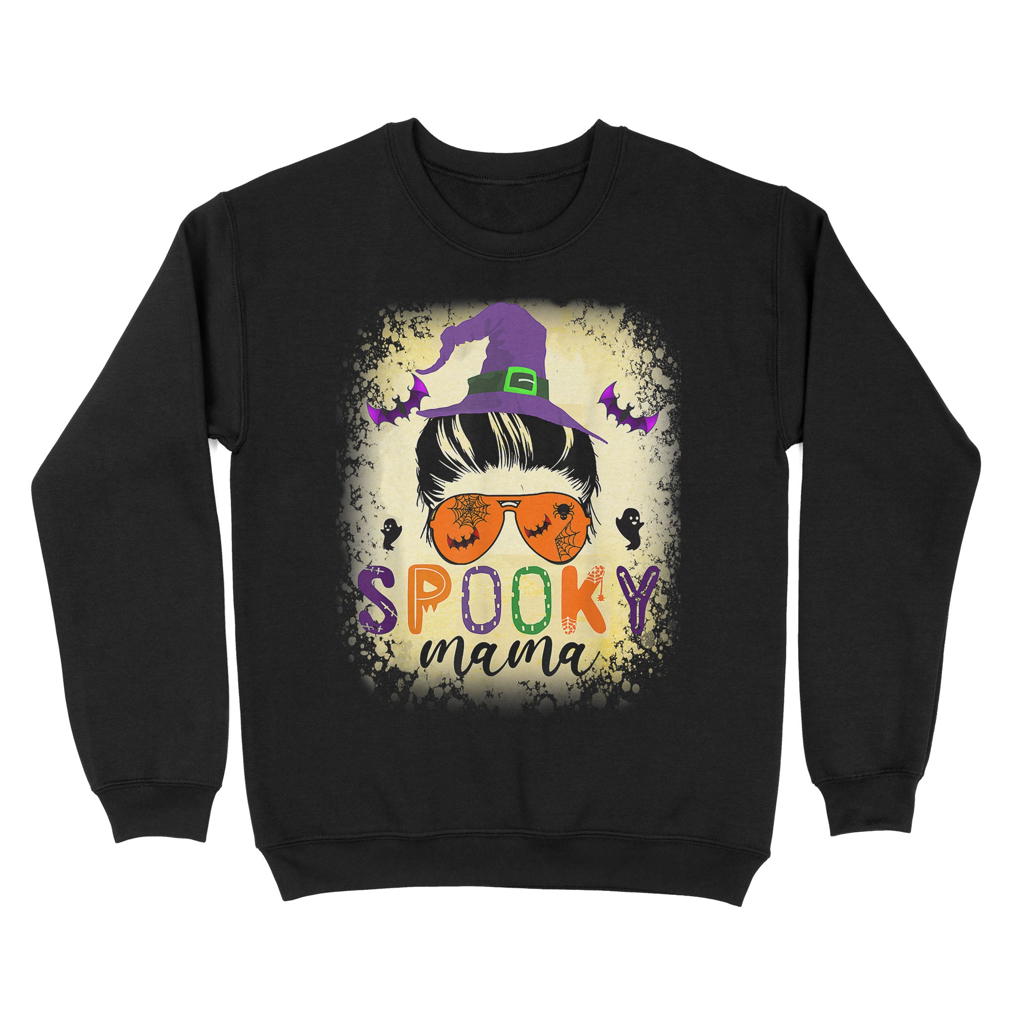 Standard Crew Neck Sweatshirt – Spooky Mama Messy Skull Mom Leopard Witch Halloween