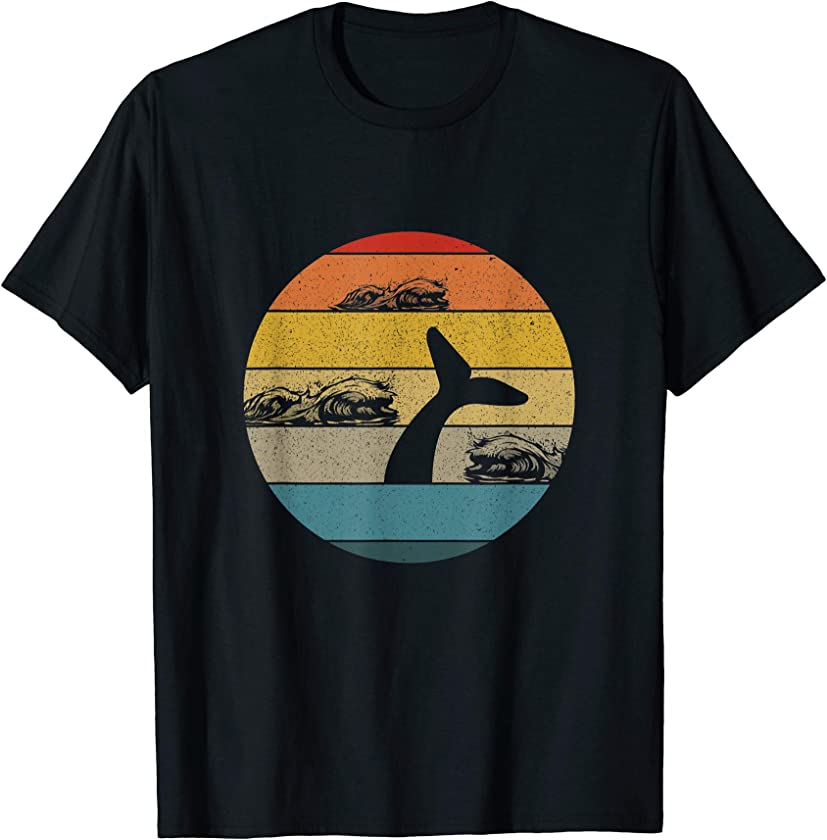 Vintage Retro Sunset Ocean Waves Slapping Whale Tail T-Shirt