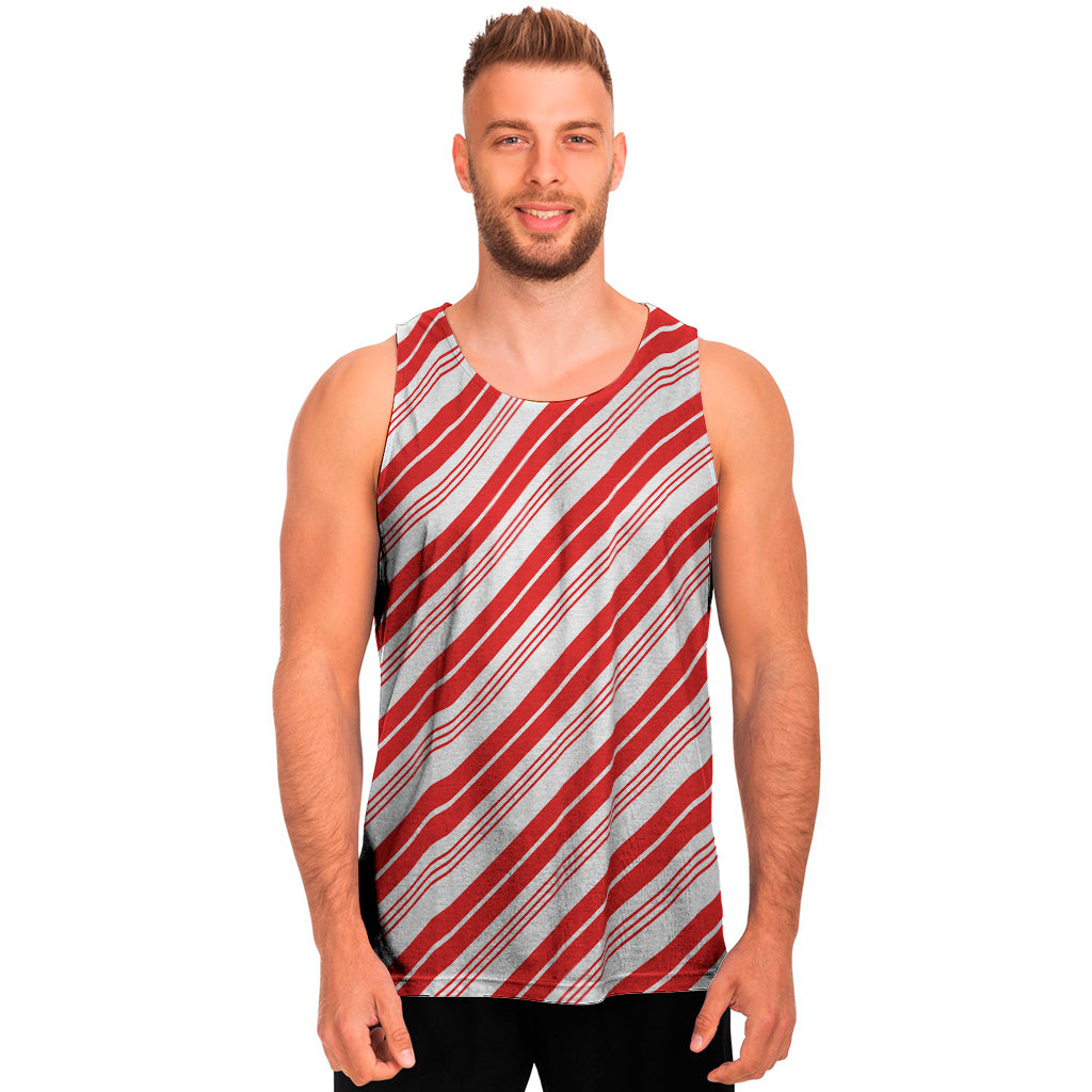 Red And White Candy Cane Stripe Print Men’S Tank Top