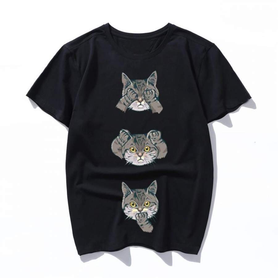 no evil cat 90s Fashion T Shirt Women Kawaii Print Short Sleeve O-neck men T-shirt Vintage Vogue Ullzang TShirt Harajuku Top Tees Female