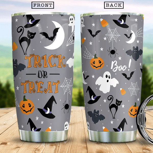 Trick Or Treat Funny Halloween Pattern Halloween Character Costumes Witch Boo Ghost Scary Pumpkin Trick Or Treat Halloween Stainless Steel Tumbler