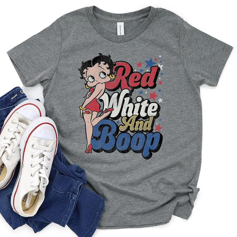 Betty Boop T-shirt, Red White & Boop Tee, Officially Licensed Betty Boop Merchandise Shirt, Blue, American Pride, Patriotic, Boop Oop A Doop  Rughing's Signature Collection