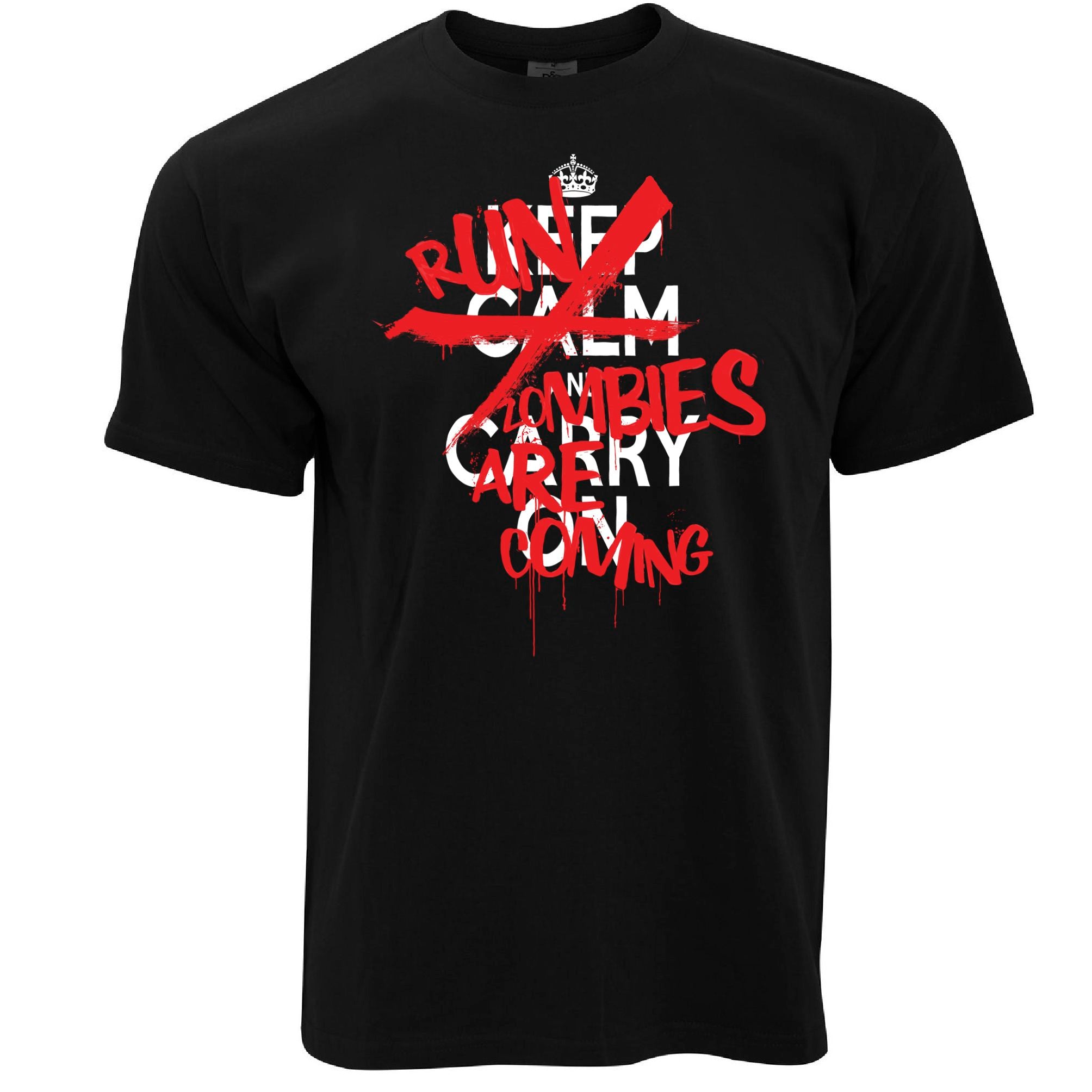 Mens Keep Calm & Carry On | Run, Zombies Are Coming T Shirt Tee