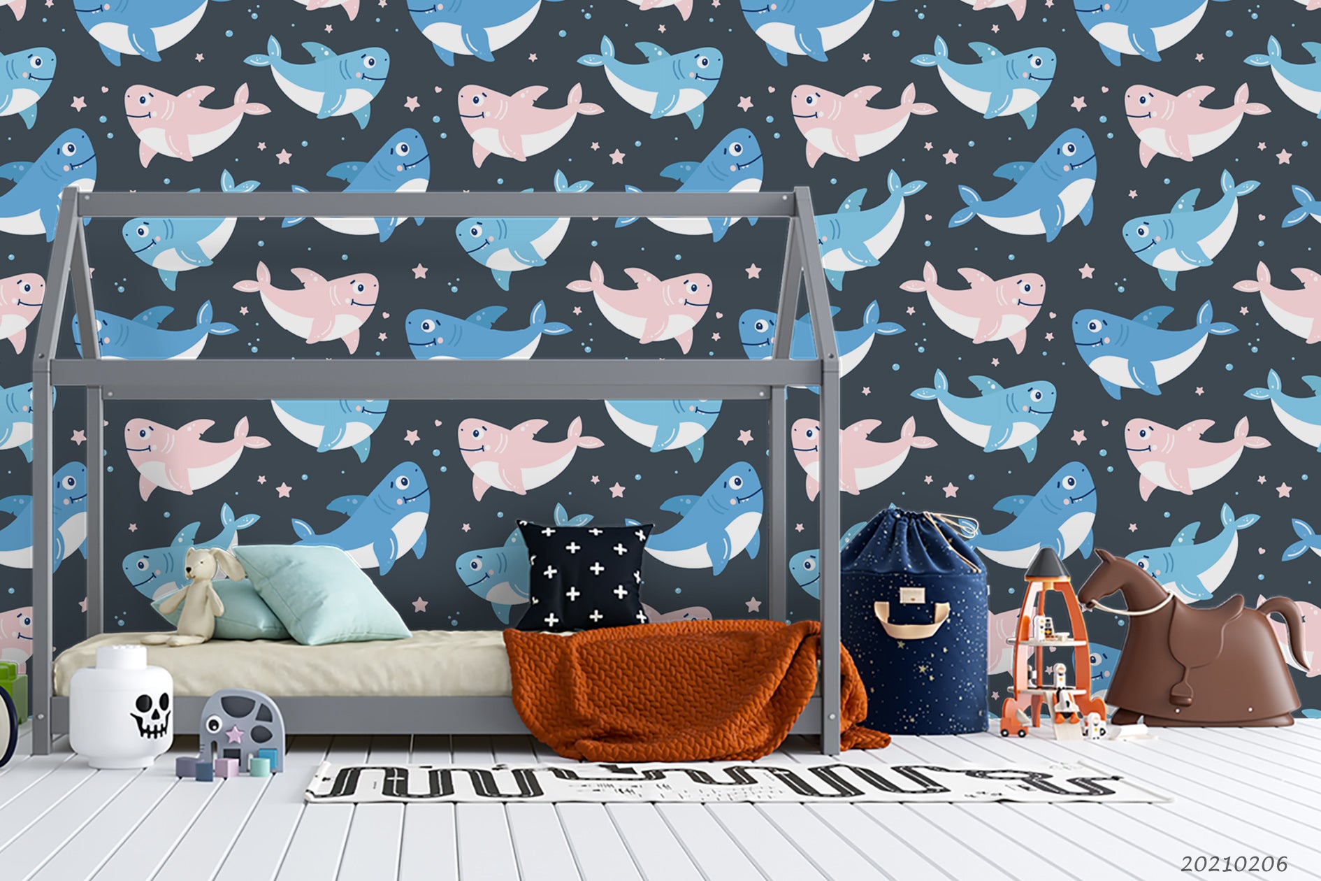 3D Cartoon Animal Blue Shark Wall Mural Wallpaper Lqh 360