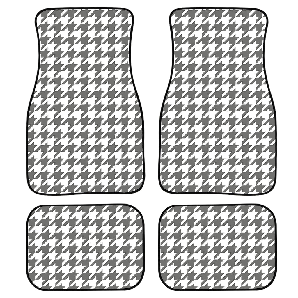 Grey And White Houndstooth Pattern Print Front And Back Car Floor Mats, Front Car Mat