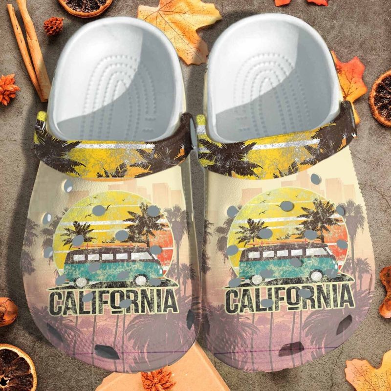 California Beach Summer Shoes Clogs Vintage For Men Women – California Camping Bus Custom Shoes Clogs