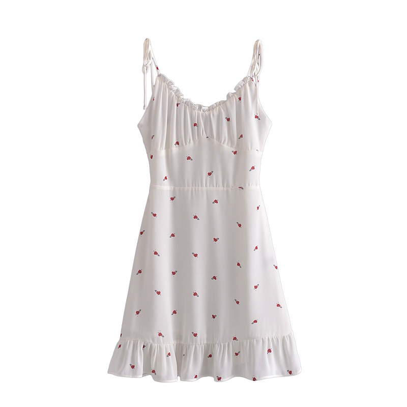 Bazaleas Chic cute red heart Print white ruffles summer Dress Retro spaghetti strap Vestidos Vintage tank Women Mini Dresses alx