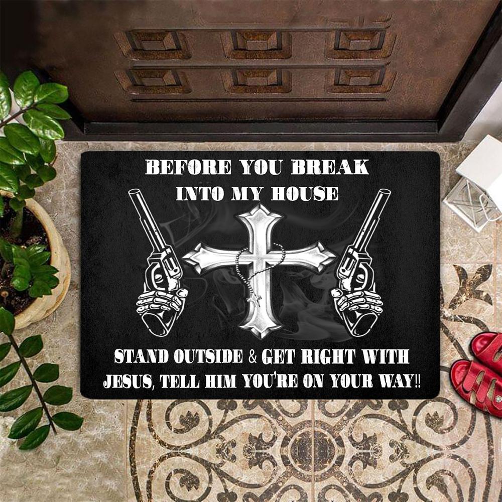 Veteran Welcome Rug, Veteran Doormat, Before You Break In To My House Christian Croos Doormat, Welcome Mat