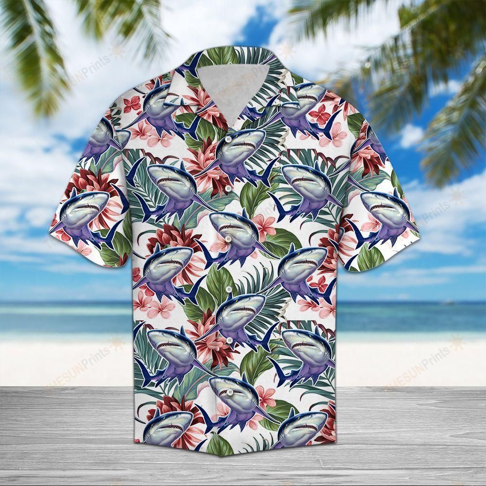 Shark Flower Tropical Hawaiian Shirt Ha9433