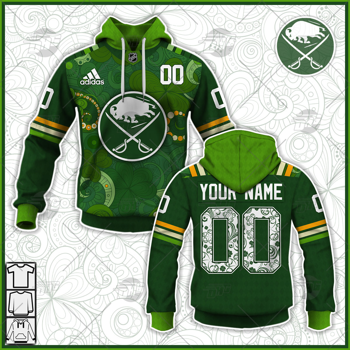 Personalized Buffalo Sabres Jersey 2022 St Patricks Day Hoodie Long Sleeve Personalize Hoodie