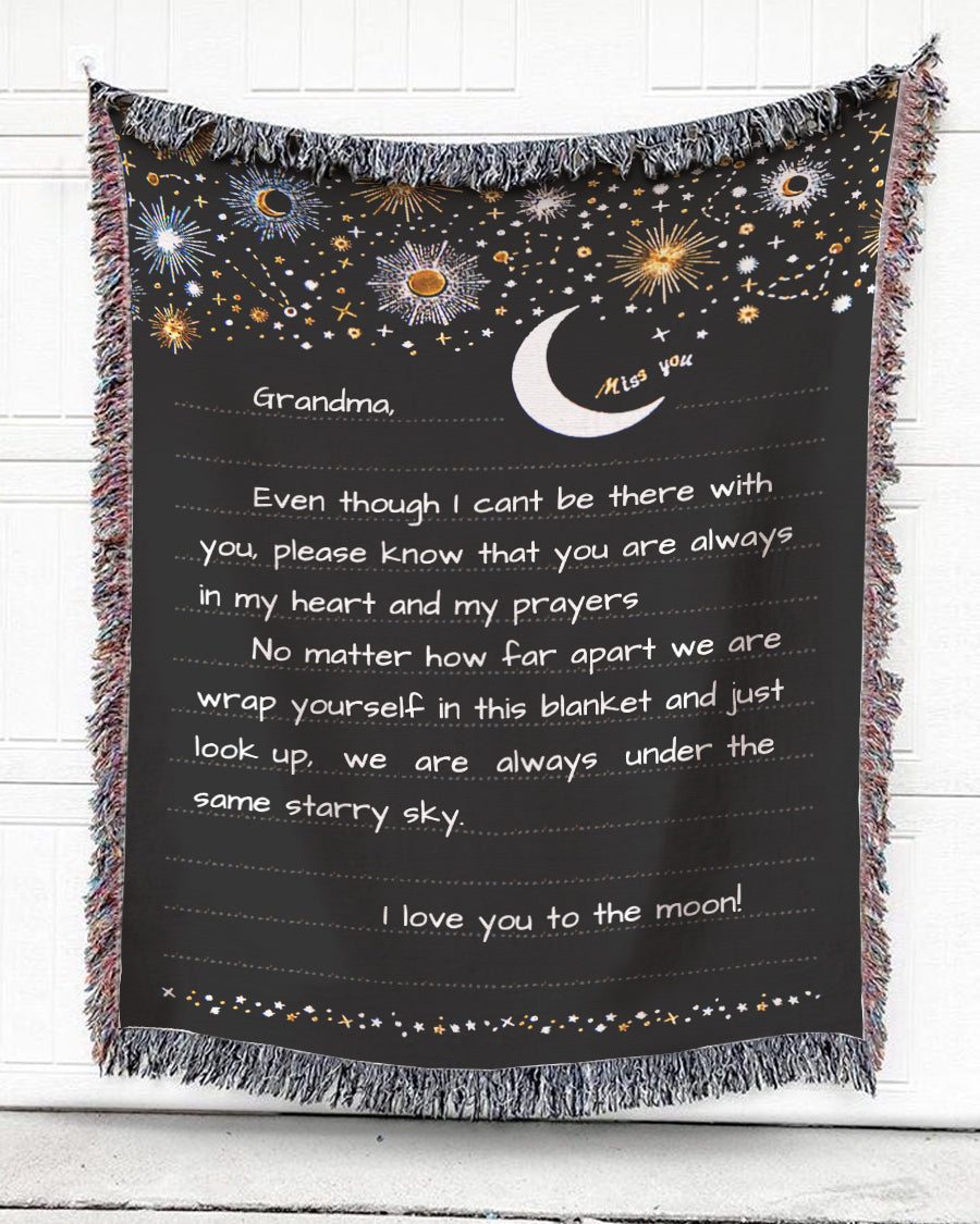 Woven Throw For Grandmother Birthday Gift, I Love Grandma To The Moon, Cotton Blanket