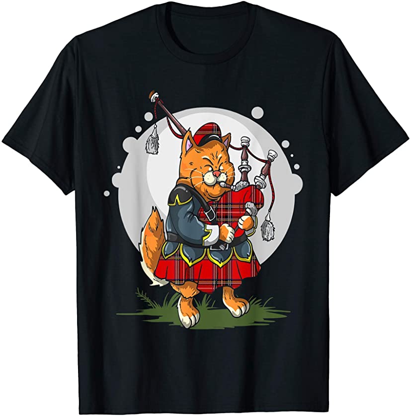 Bagpipe Cat Playing Bagpipes Scottish Music Kitten Lovers T-Shirt