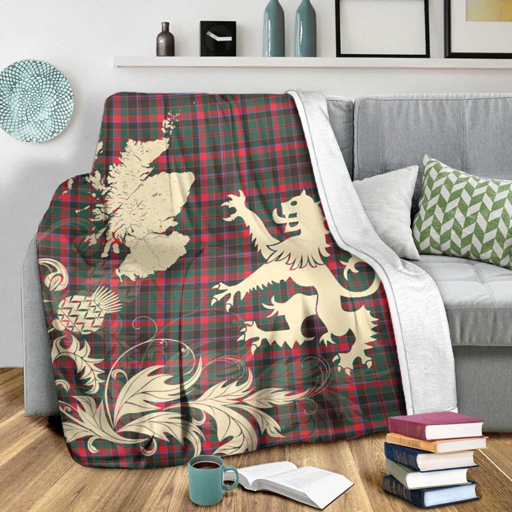 Tartan Blanket Cumming Hunting Modern Tartan Scotland Lion Thistle Map Plaid Blanket