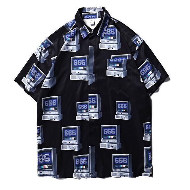 Vintage Games Console Print Shirts Men Hawaii Beach Short Sleeve Ha58518