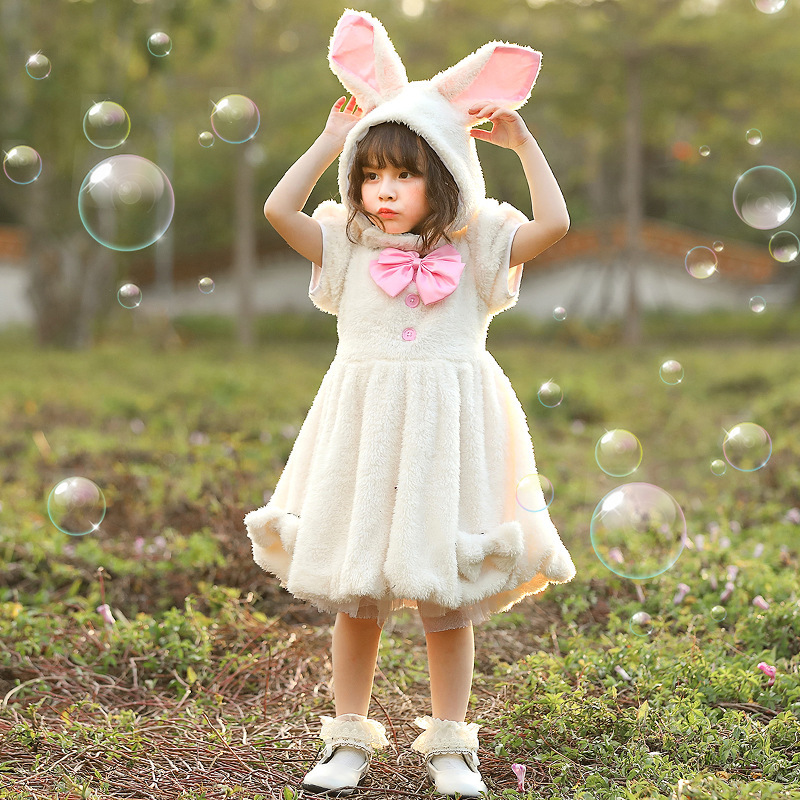 Umorden Girls Lovely Rabbit Bunny Costume Cosplay Kids Halloween Easter Birthday Photography Animal Theme Party Dress alx