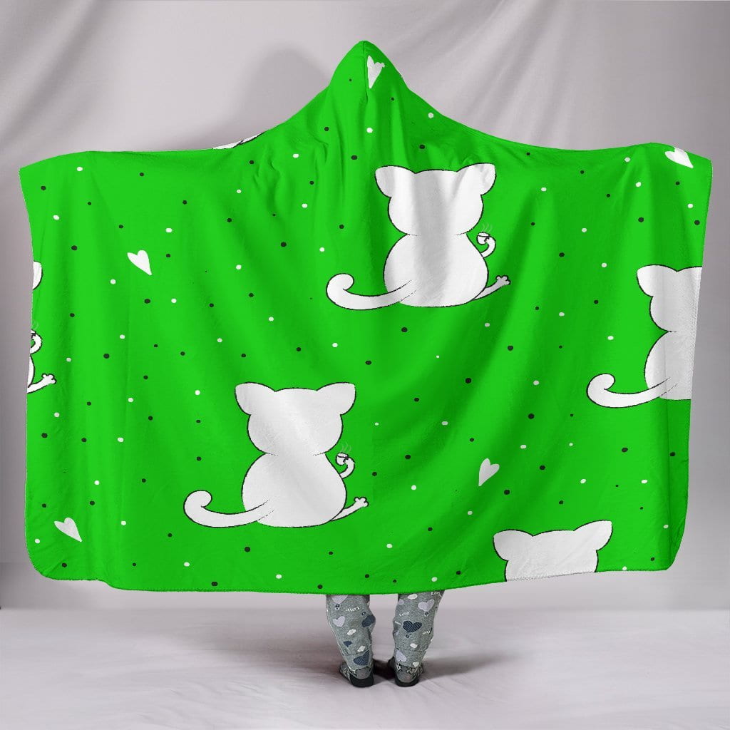 Customised Hoodie Blanket Green Kitten