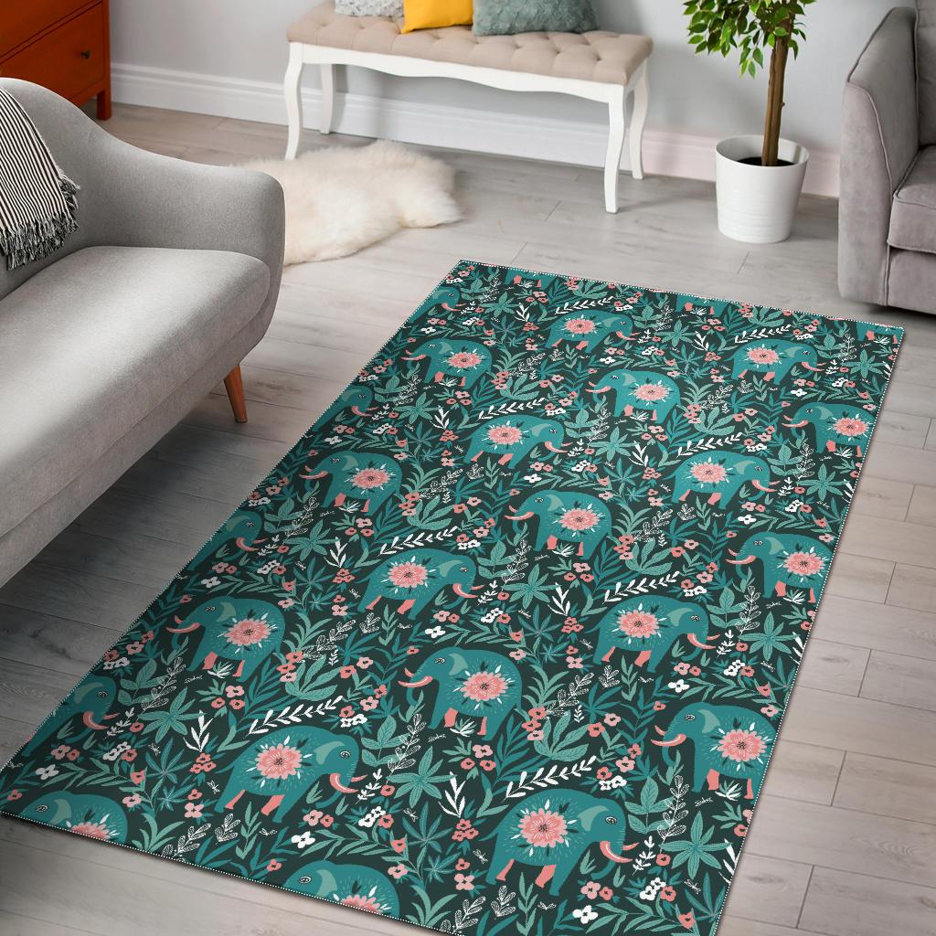 Elephants Jungle Pattern Area Rug