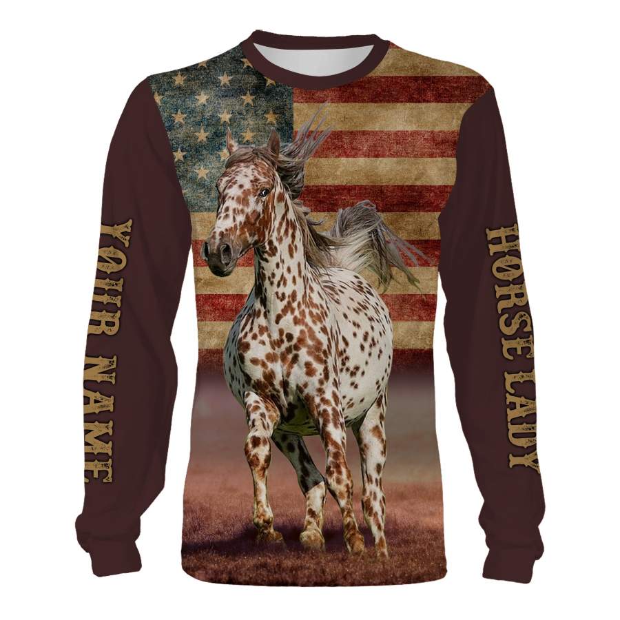 Appaloosa Horse American flag vintage style Horse lady Custom name 3D Full printing Shirt, Hoodie – Love Horse clothing for Men, Women and Kid – FSD836