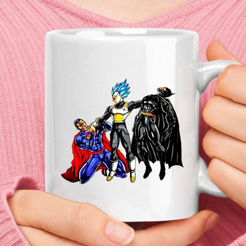 Vegeta Super Saiyan Blue Beats Superman And Batman Dragon Ball White Mug