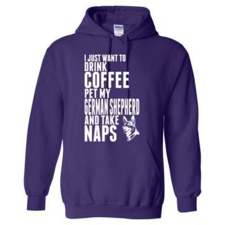 AGR Just Want Drink Coffee Pet My German Shepherd Dog Take Naps – Heavy Blend™ Hooded Sweatshirt