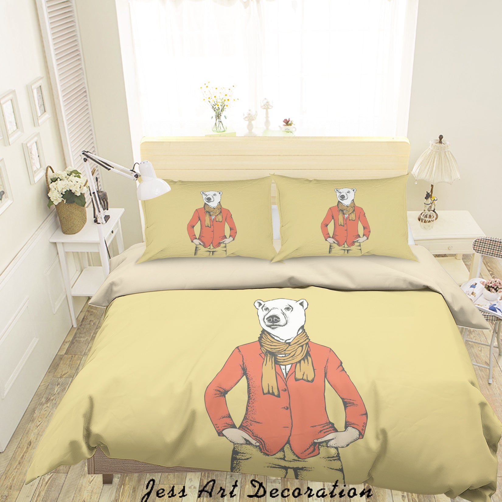 3D Cartoon Animal Bear Yellow Quilt Cover Set Bedding Set Duvet Cover Pillowcases A021 Lqh