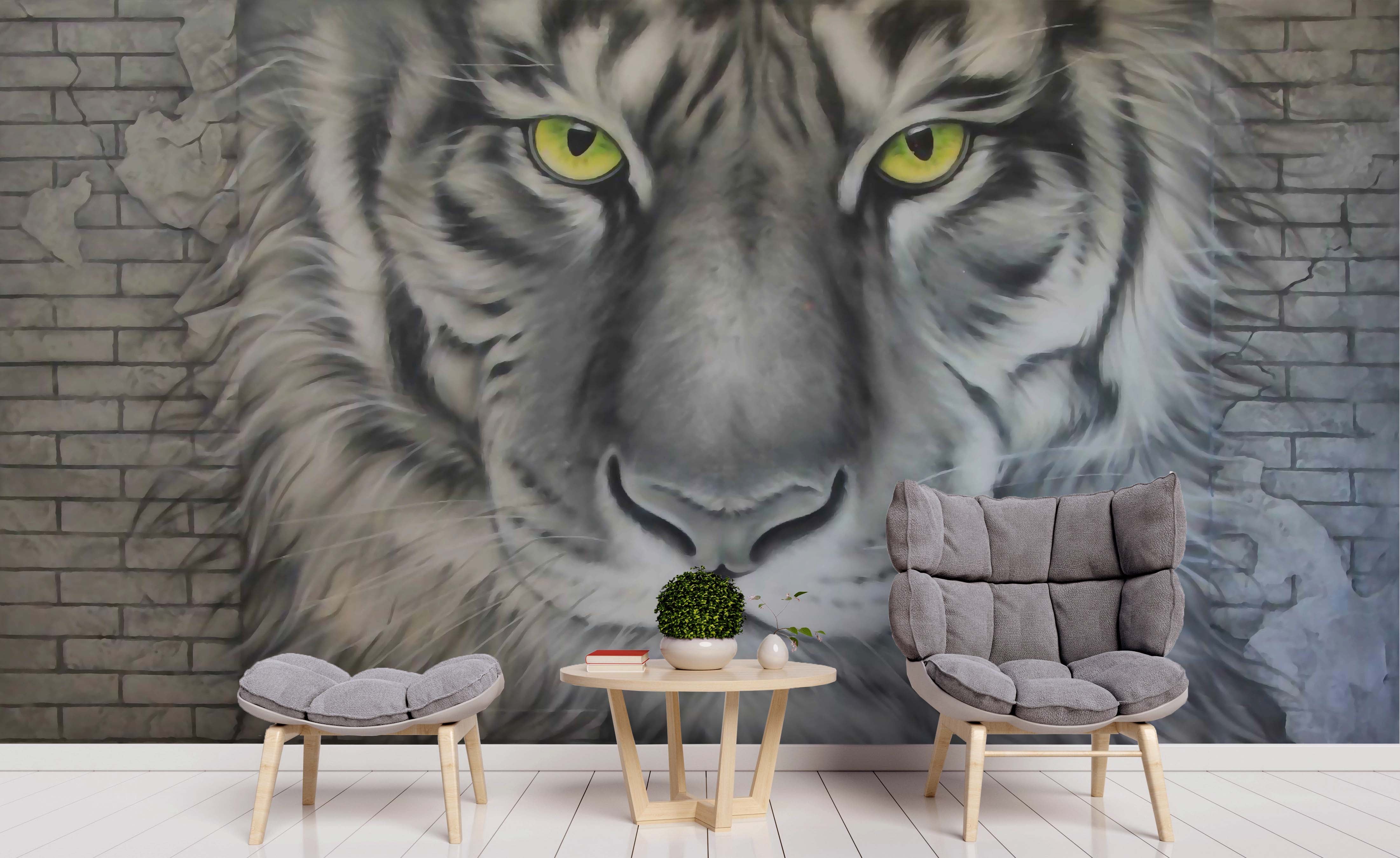 3D Brick Wall Animal Tiger Wall Mural Wallpaper Lqh 185