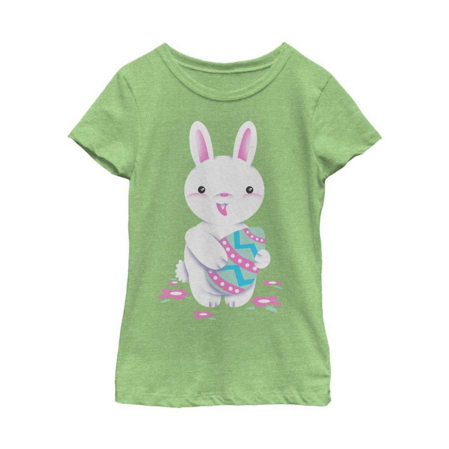 Lost Gods Girl’s Cartoon Easter Bunny  T Shirt Green Apple