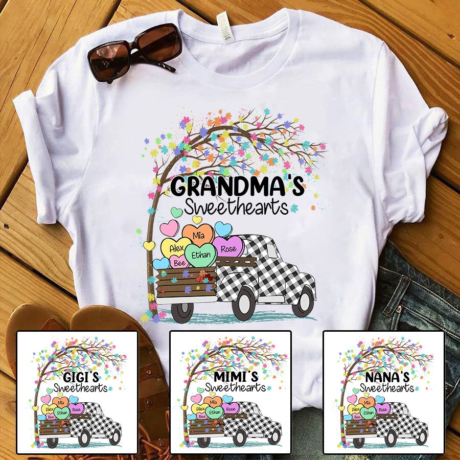 Nana’S Sweethearts Truck Hearts Kid Names T-Shirt