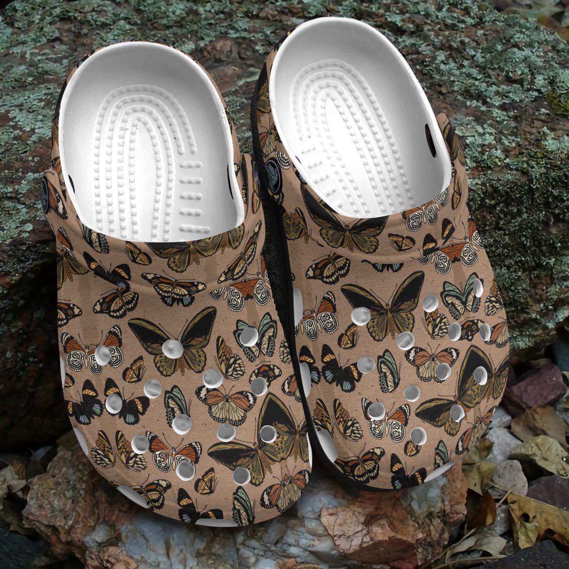 Butterfly Personalize Clog, Custom Name, Text, Fashion Style For Women, Men, Kid, Print 3D Brown Butterfly