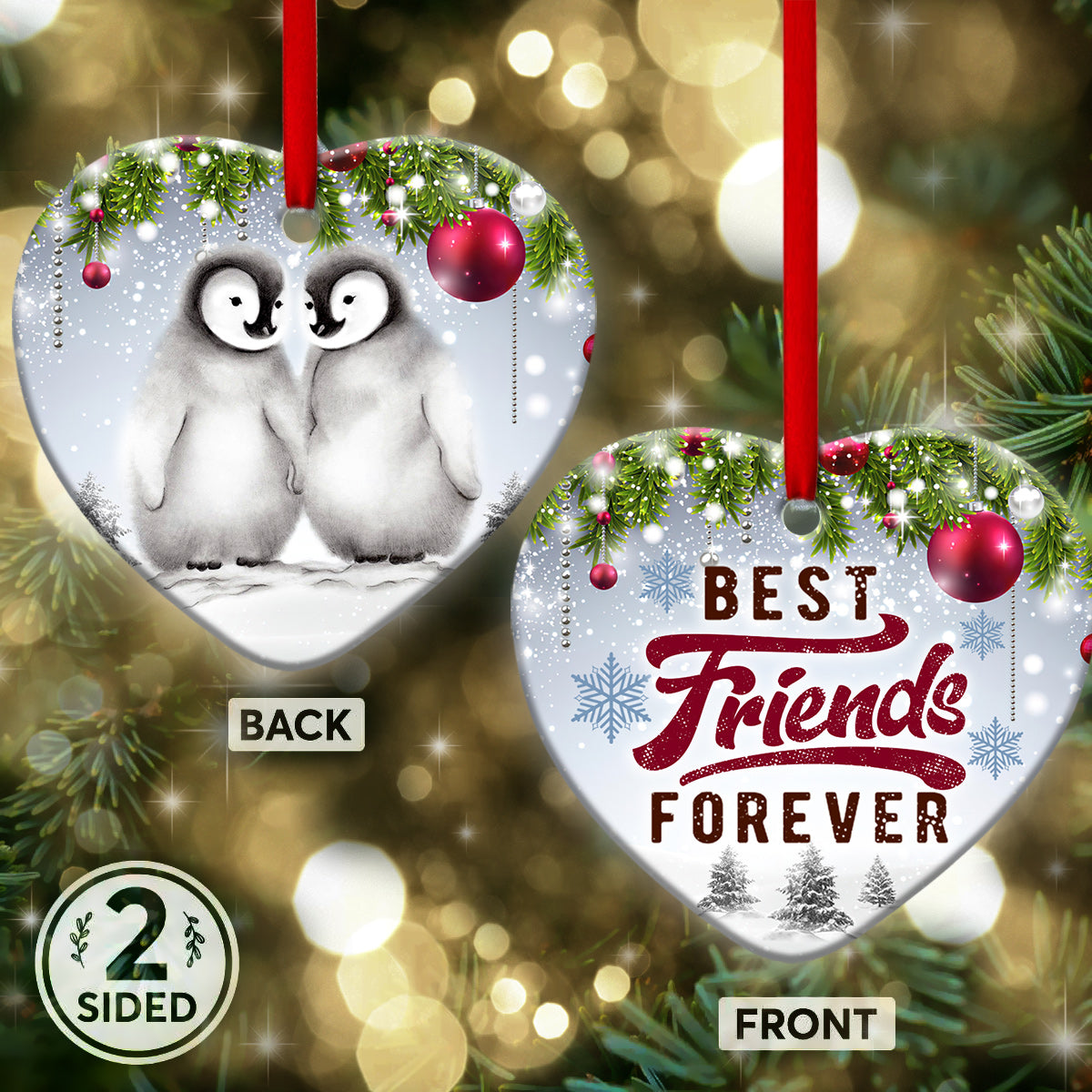 Penguin Best Friends Forever – Heart Ornament