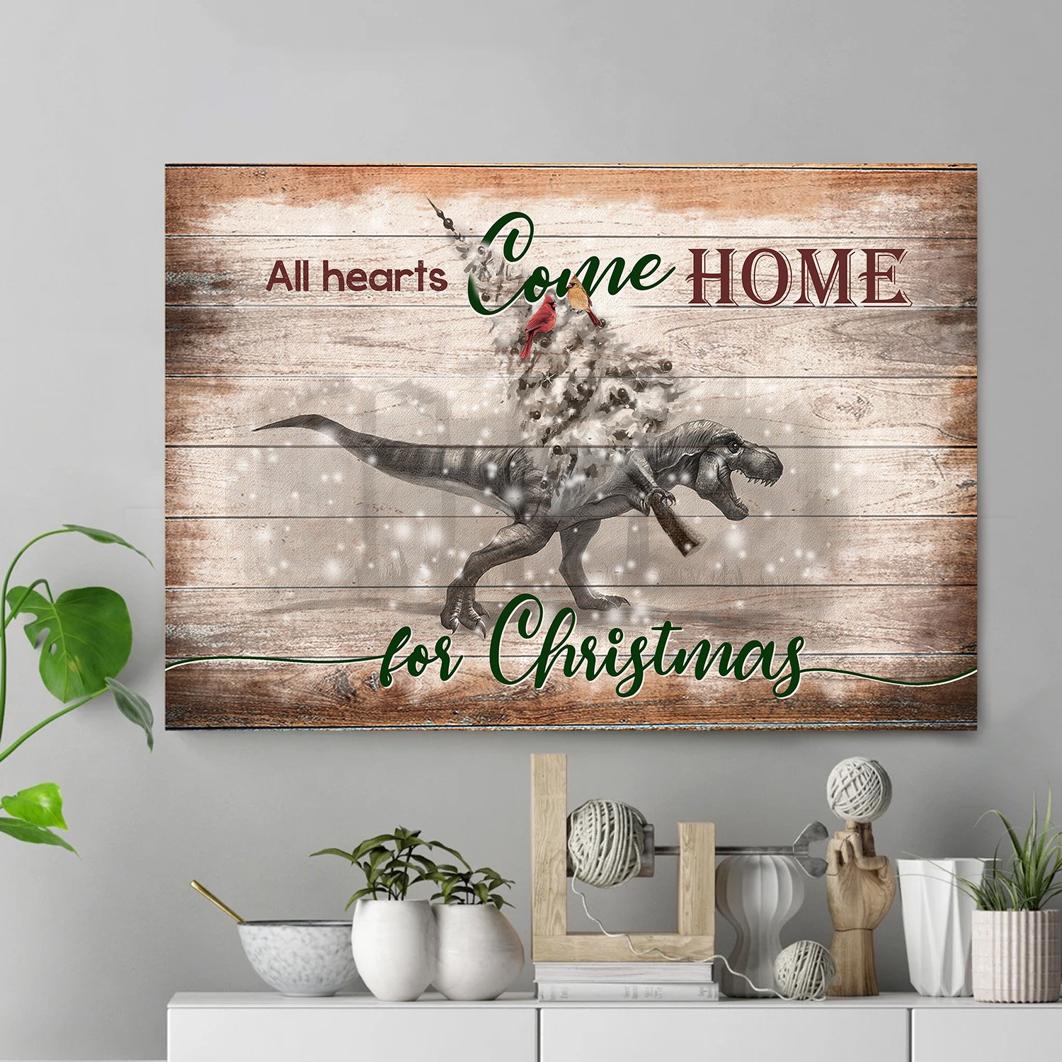 Christmas Gifts For Dinosaur Lovers – T-rex & Cardinal – All Hearts Come Home For Christmas Poster