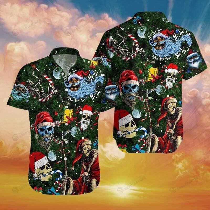 Christmas Ho Santa Skull Green Hawaii Shirts Ha23932