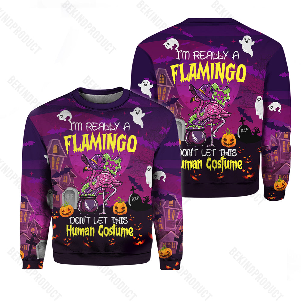 Halloween I’M Really A Flamingo Crewneck Sweatshirt All Over Print Sweatshirt For Women Sweatshirt For Men