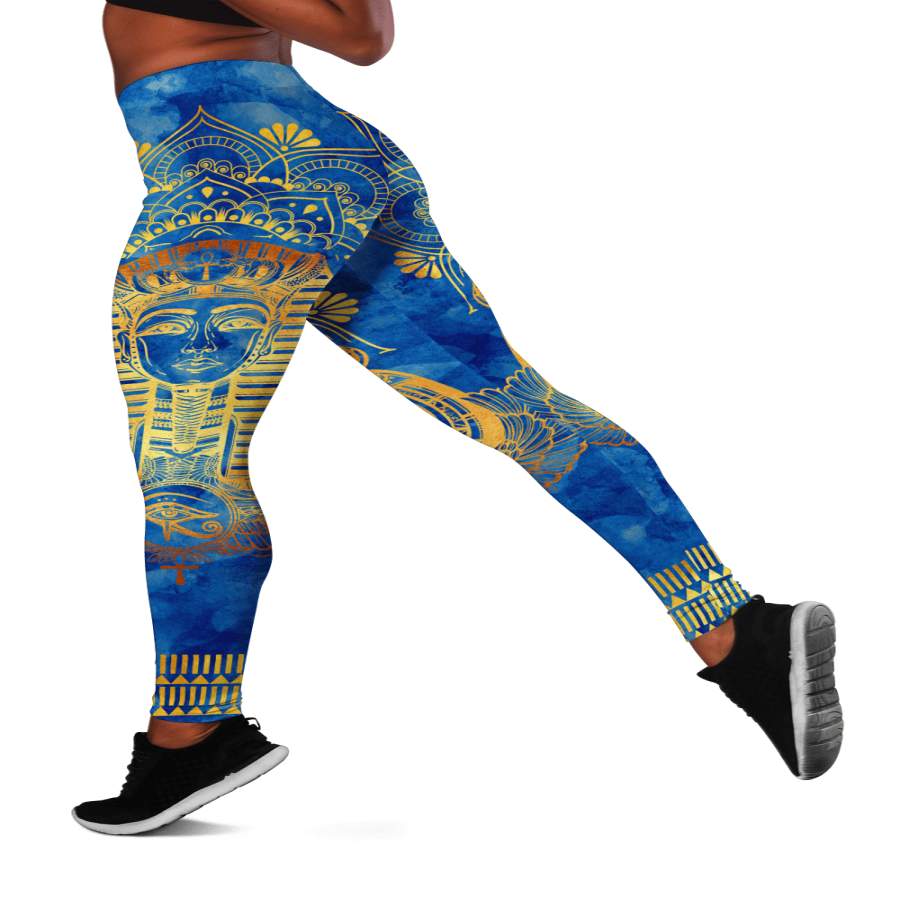 Egyptian Pharaoh Pattern In Blue Leggings