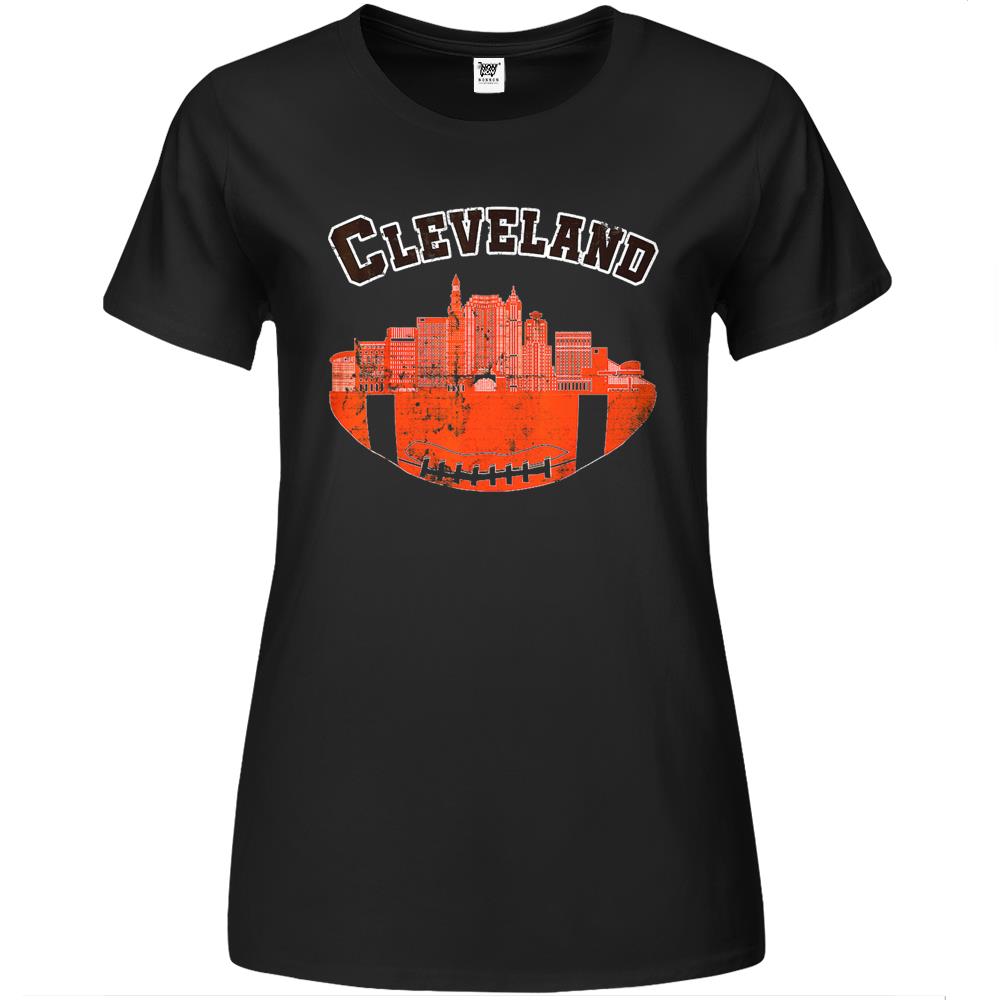 Retro Vintage Cleveland Ohio Cityscape Football Premium Womens T Shirts