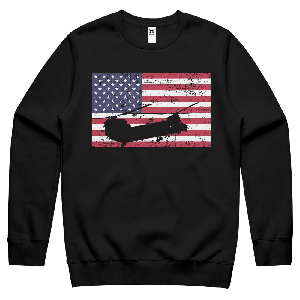 Patriotic Ch-47 Chinook Helicopter American Flag Crewneck Sweatshirt