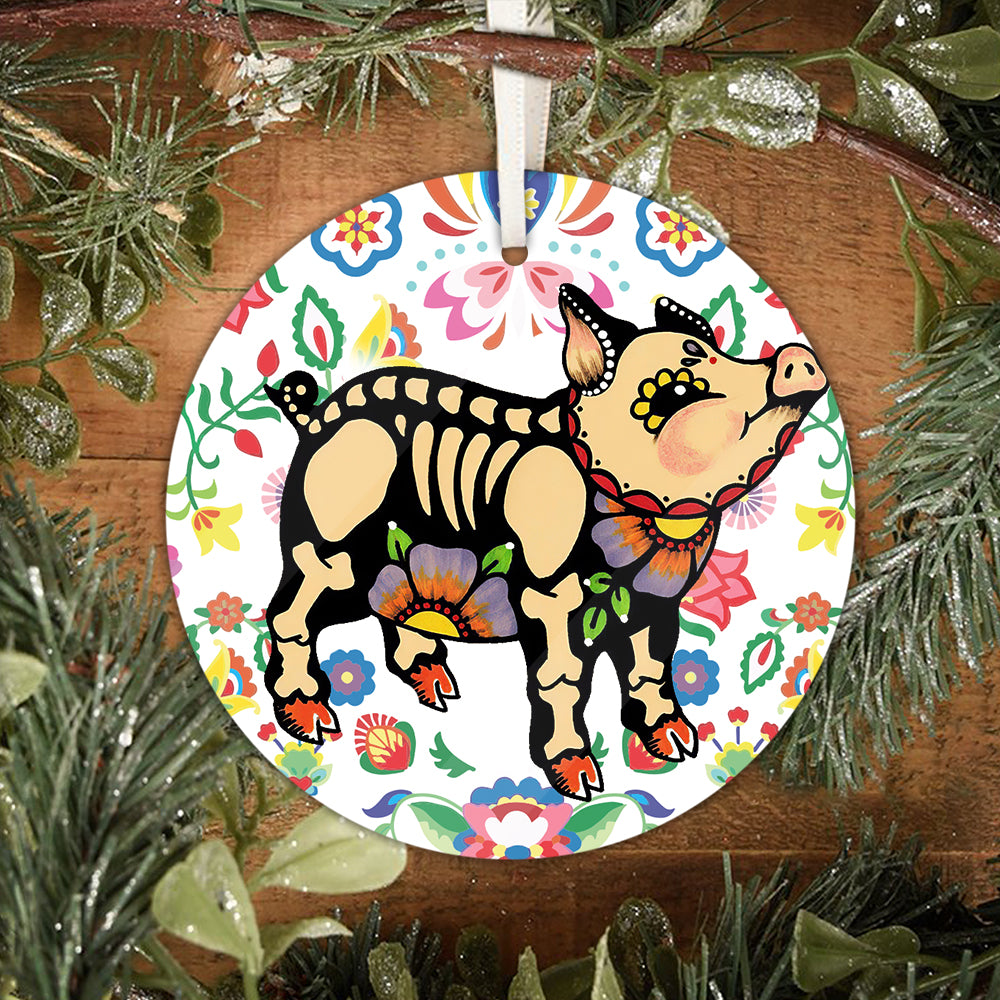 Pig Ornament Day Of The Dead Dia De Los Muertos Art Print Animal Ornament Hn